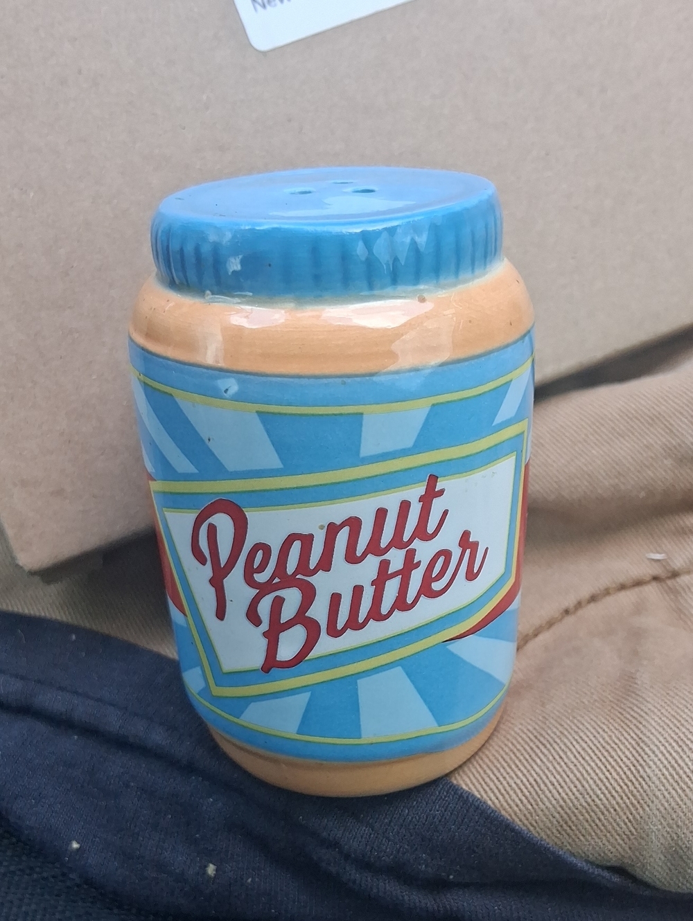 Peanut Butter Ceramic Jar Salt Shaker - Blue and Tan